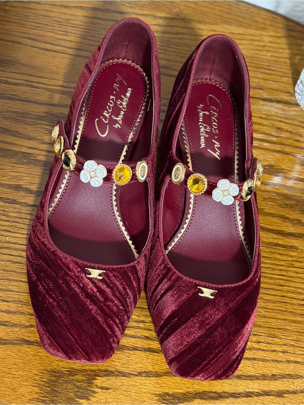 Circus by Sam Edelman Wine Red Velvet Jeweled Mary Janes